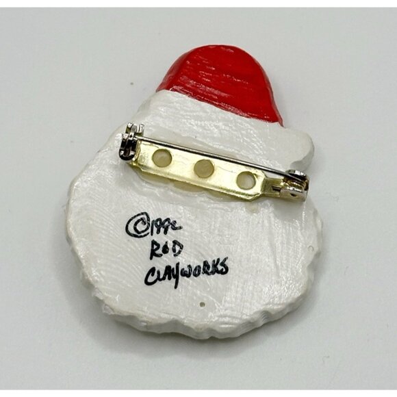 Clay Santa In Red Hat Face Pin Brooch R &‎ D Clayworks 1992 - Picture 2 of 2